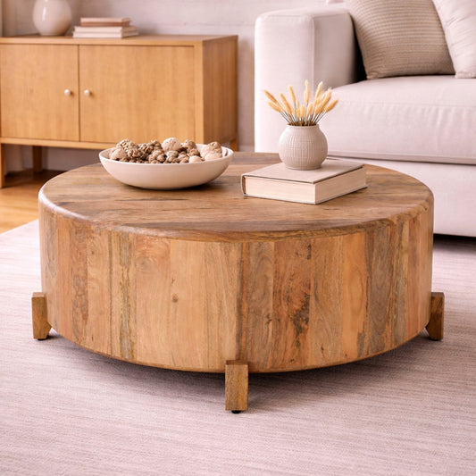 Rustic Round Drum Coffee Table