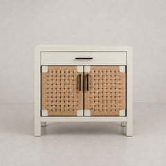 Tranquil Wooden Storage Cabinet with Woven Doors