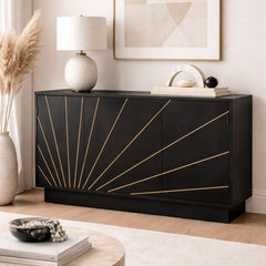 Black Sideboard with Radiating Gold Line Inlay & Sleek Contemporary Design