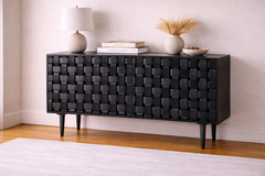 Woven Walnut Accent Sideboard Cabinet