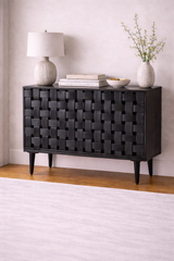 Rustic Woven Wood Storage Cabinet
