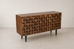 Woven Walnut Accent Sideboard Cabinet