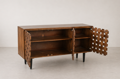 Woven Walnut Accent Sideboard Cabinet