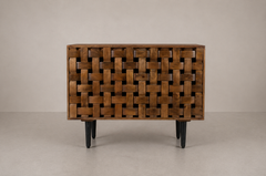 Rustic Woven Wood Storage Cabinet