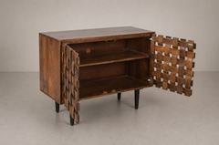 Rustic Woven Wood Storage Cabinet
