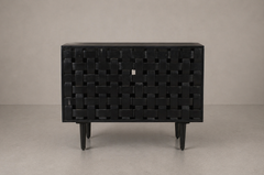 Rustic Woven Wood Storage Cabinet