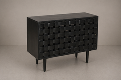 Rustic Woven Wood Storage Cabinet