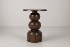Sculptural Wooden Accent Table with Stacked Sphere Base & Round Top