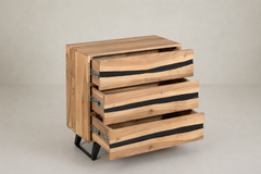Natural Wood Chest of Drawers with Black Inlay Accents & Tapered Legs