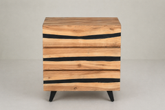 Natural Wood Chest of Drawers with Black Inlay Accents & Tapered Legs