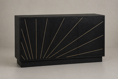 Black Sideboard with Radiating Gold Line Inlay & Sleek Contemporary Design