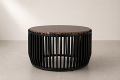 Round Marble Top Coffee Table with Slatted Cylindrical Base