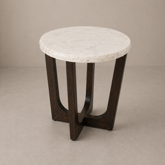Round Marble Top Accent Table with Sculptural Black Base