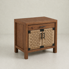 Tranquil Wooden Storage Cabinet with Woven Doors