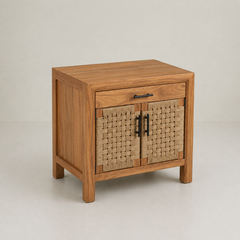 Tranquil Wooden Storage Cabinet with Woven Doors