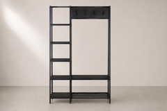 Multifunctional Industrial Entryway Hall Tree with Shelves, Bench & Coat Hooks