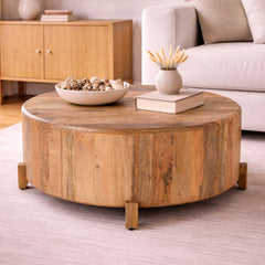 Rustic Round Drum Coffee Table