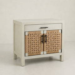 Tranquil Wooden Storage Cabinet with Woven Doors