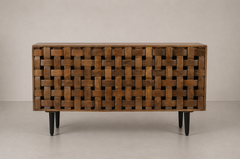 Woven Walnut Accent Sideboard Cabinet