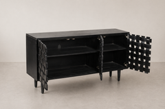 Woven Walnut Accent Sideboard Cabinet