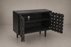 Rustic Woven Wood Storage Cabinet