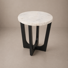 Round Marble Top Accent Table with Sculptural Black Base