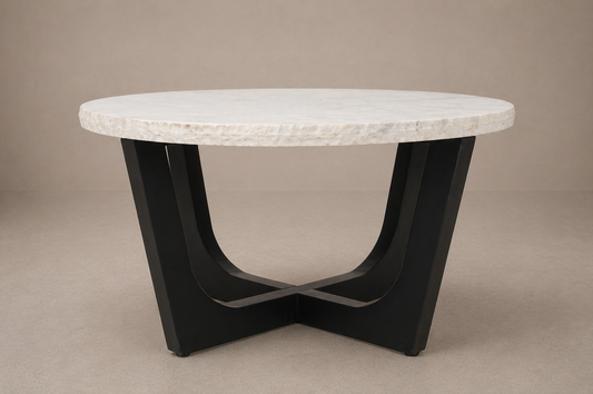 Round Marble Top Coffee Table Black Base