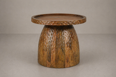 Hand-Carved Solid Wood Coffee Table with Sculptural Pedestal Base
