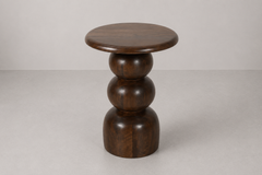 Sculptural Wooden Accent Table with Stacked Sphere Base & Round Top