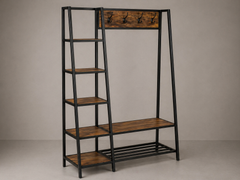 Multifunctional Industrial Entryway Hall Tree with Shelves, Bench & Coat Hooks