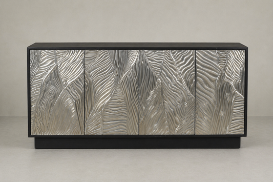 Textured Metallic Wave Sideboard with Black Frame & Contemporary Design