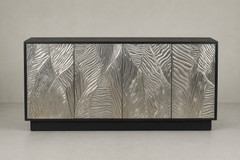 Textured Metallic Wave Sideboard with Black Frame & Contemporary Design