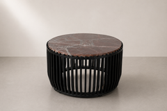 Round Marble Top Coffee Table with Slatted Cylindrical Base
