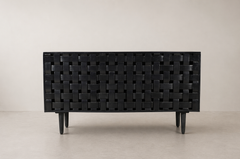 Woven Walnut Accent Sideboard Cabinet