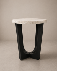 Round Marble Top Accent Table with Sculptural Black Base