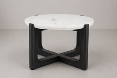 Round Marble Top Side Table with Sculptural Wooden Base
