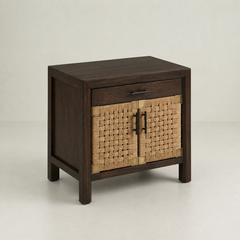Tranquil Wooden Storage Cabinet with Woven Doors