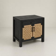 Tranquil Wooden Storage Cabinet with Woven Doors
